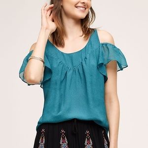 ANTHROPOLOGIE Maeve Tavin Teal Cold Shoulder Blous